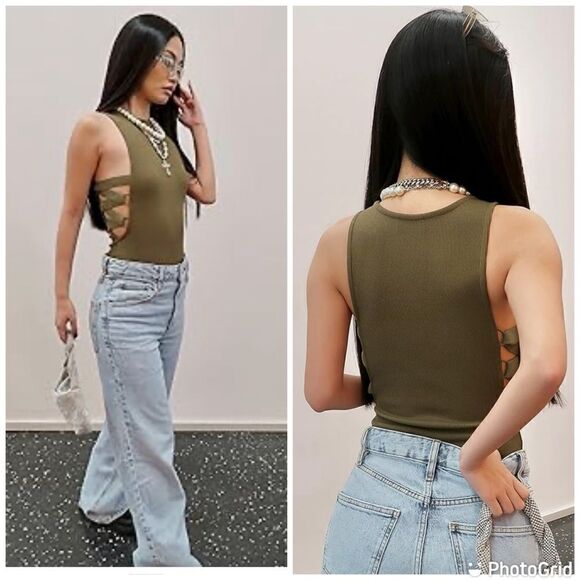NWT The Drop Side Lace Up Bodysuit  X @Jennylinnnn - Picture 1 of 16